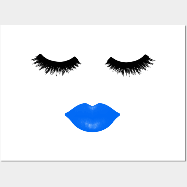 Lips and Eyelashes Blue Wall Art by julieerindesigns